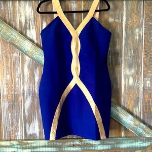 Venus Royal Blue with gold trim Bodycon Dress. Form fitting sexy dress 🔥💙